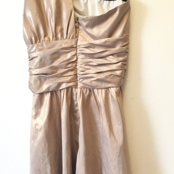 Topshop Foil Twist One Shoulder Champagne Rose Gold Metallic Mini Dress Sz 0 - Picture 9 of 12